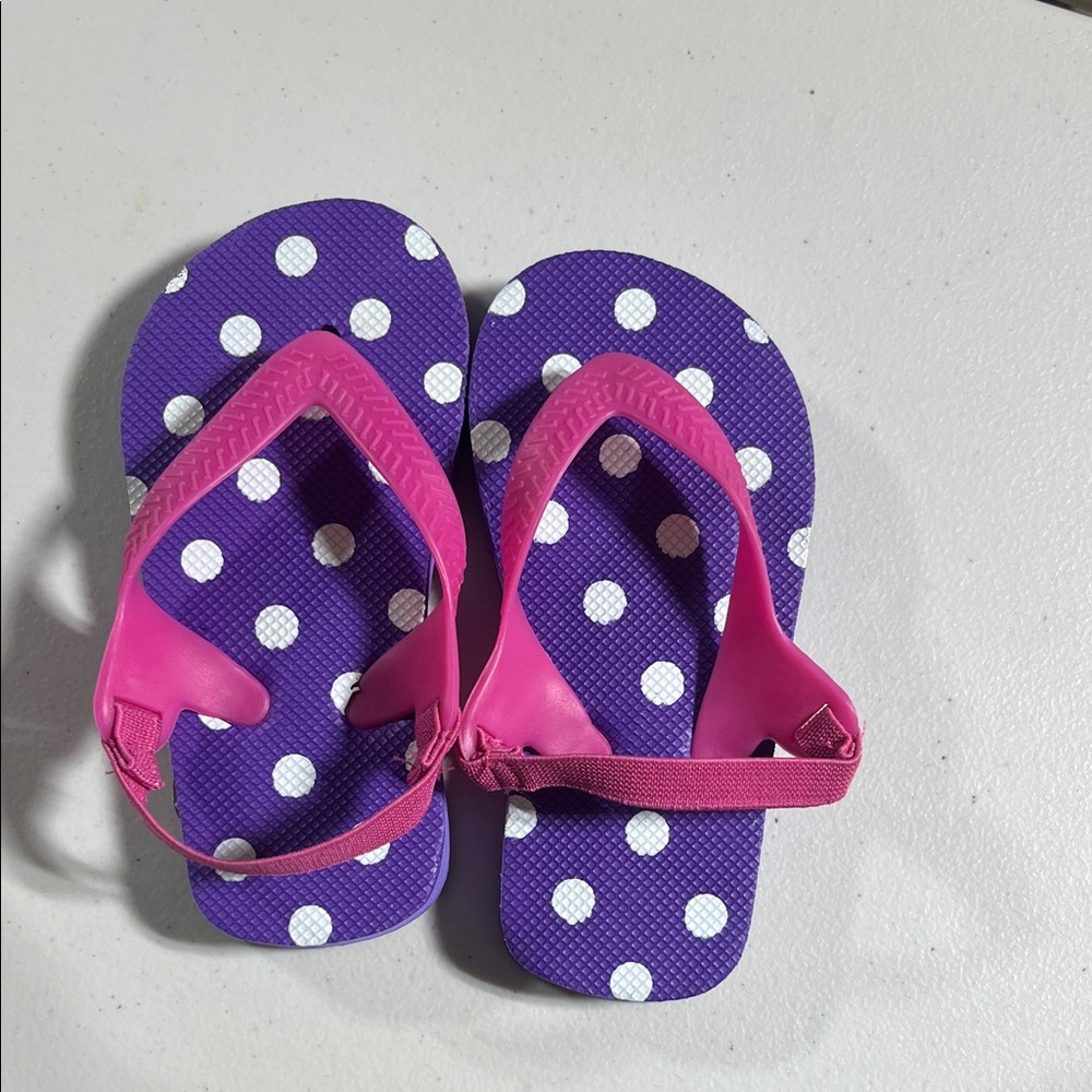 Purple and Pink Polka Dot Kids Flip Flops